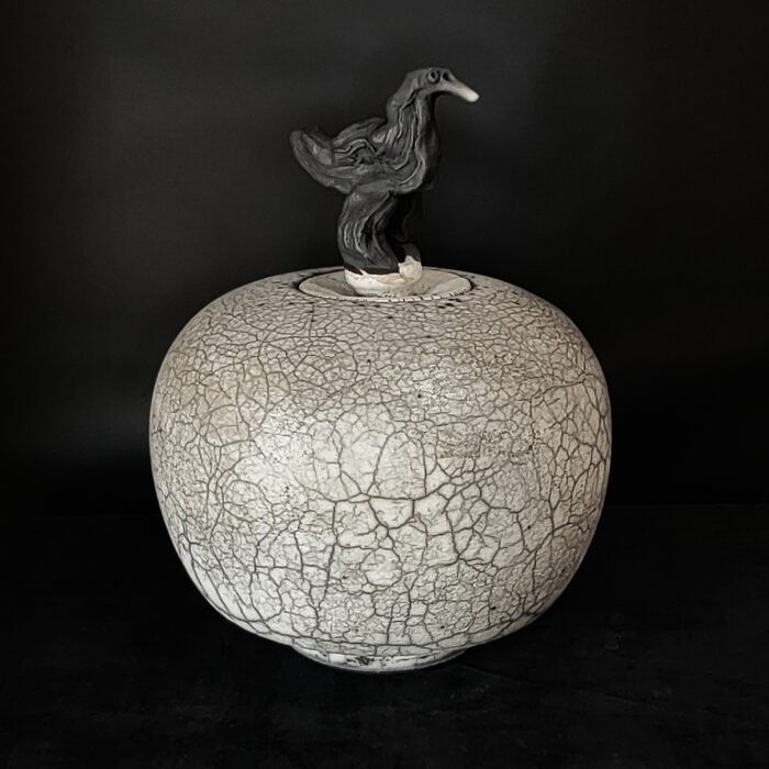 Raku Bird Pot by Jeff Perkins