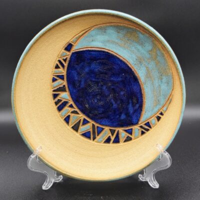 Carved Geometric Turquoise Plate by Mary Heyborne