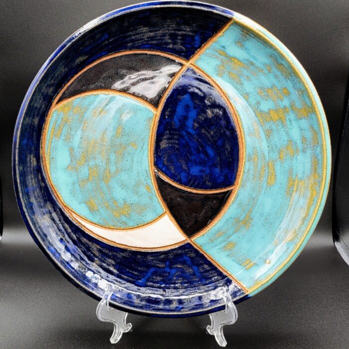 Carved Turquoise and Cobalt Large Plate by Mary Heyborne