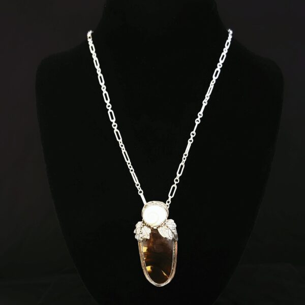 Fine Silver Amber and Fossilized Shell Necklace by Joan Roberts 1110n