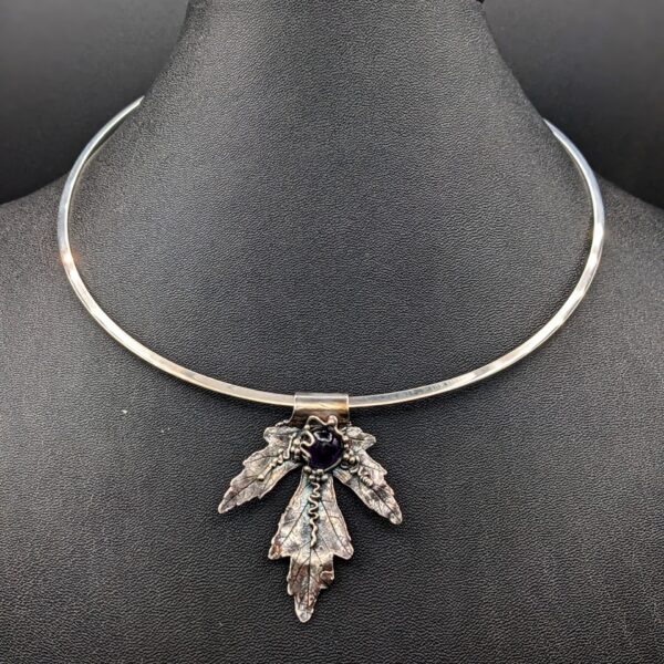 Fine Silver Leaf with Amethyst on Sterling Silver Necklace by Joan Roberts