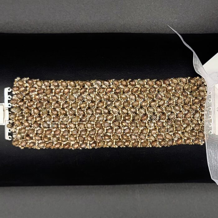 Czech Gold Flecked Beads Cuff Bracelet by Carol Kahn