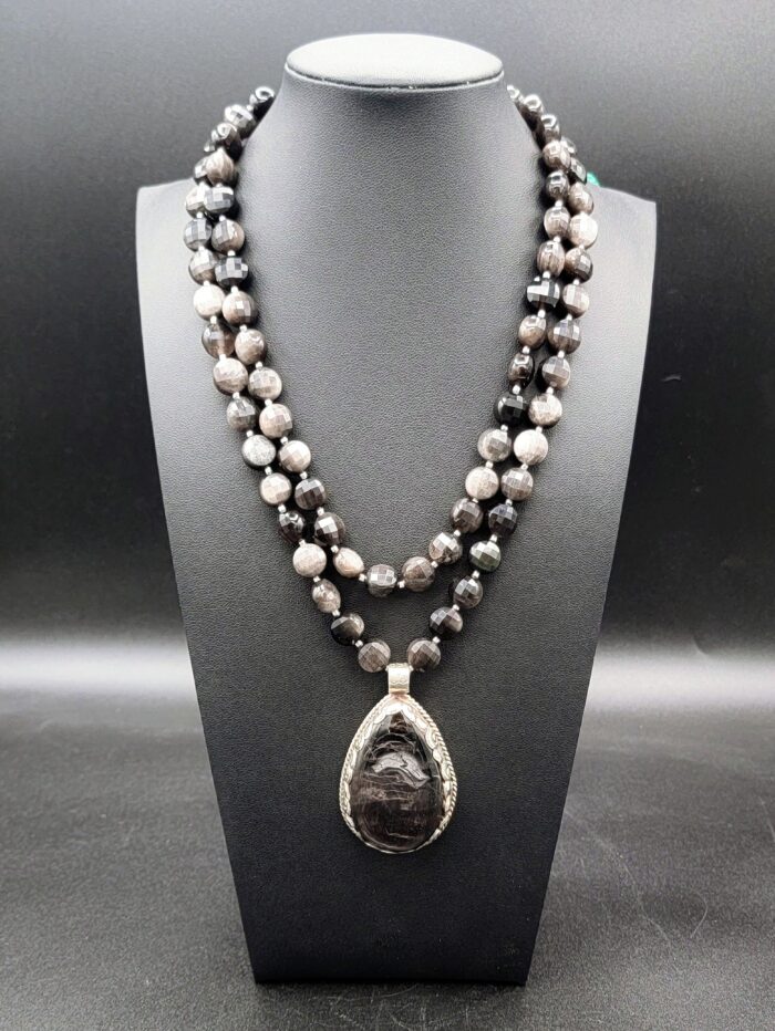 Double Strand Obsidian with Obsidian Pendant by Carol Kahn