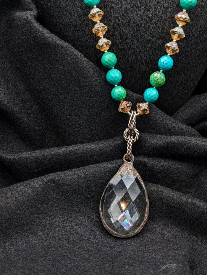 Green Turquoise with Oval Crystal Pendant by Carol Kahn - Image 2