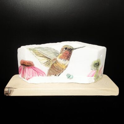 Hummingbird with Pink Flower and Turquoise by Leanne Lee