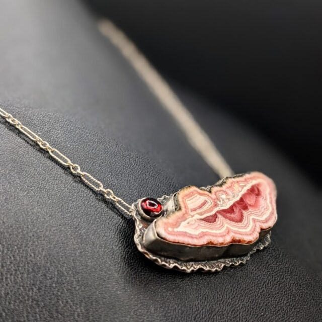 Fine Silver Rhodochrosite and Garnet Necklace by Joan Roberts 2270n