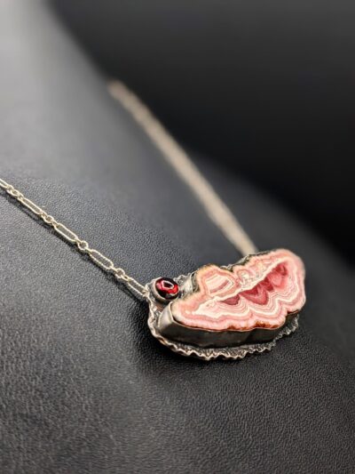 Fine Silver Rhodochrosite and Garnet Necklace by Joan Roberts 2270n