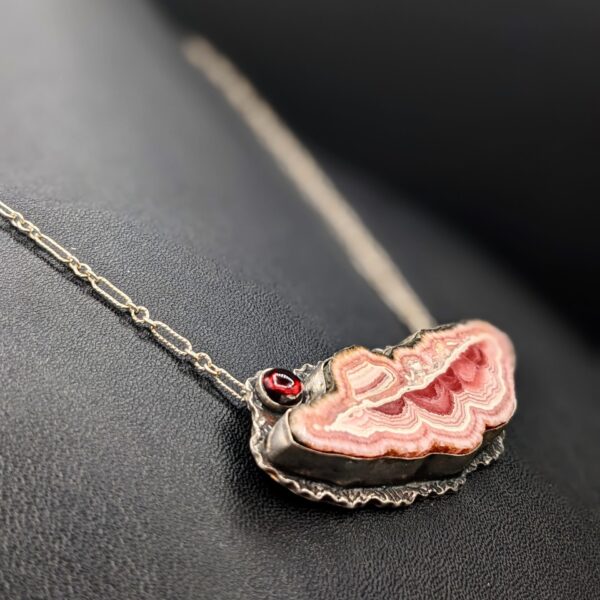 Fine Silver Rhodochrosite and Garnet Necklace by Joan Roberts 2270n