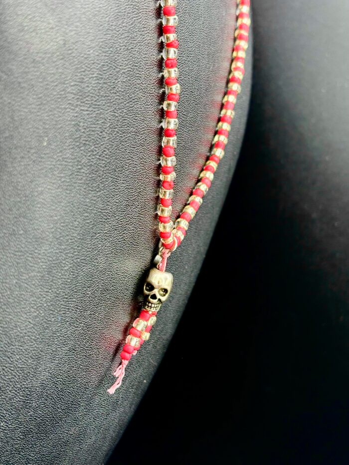 Pink Coral with Skull Necklace by Smokey Cruz N022