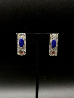 Fine Silver Lapis and Garnet Earrings by Joan Roberts 3021e