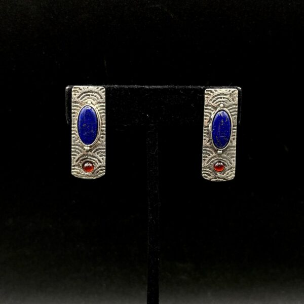 Fine Silver Lapis and Garnet Earrings by Joan Roberts 3021e