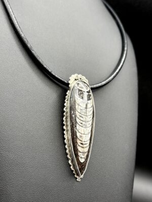 Fine Silver Orthoceras Fossil Necklace by Joan Roberts 4050n