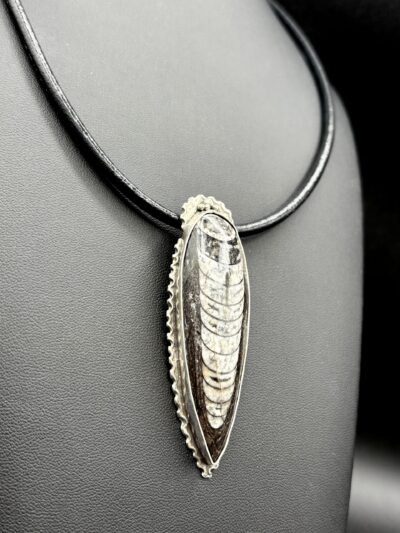 Fine Silver Orthoceras Fossil Necklace by Joan Roberts 4050n