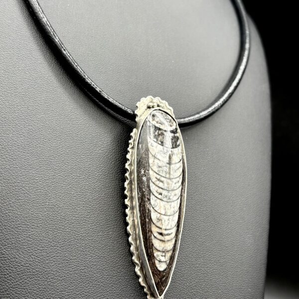 Fine Silver Orthoceras Fossil Necklace by Joan Roberts 4050n