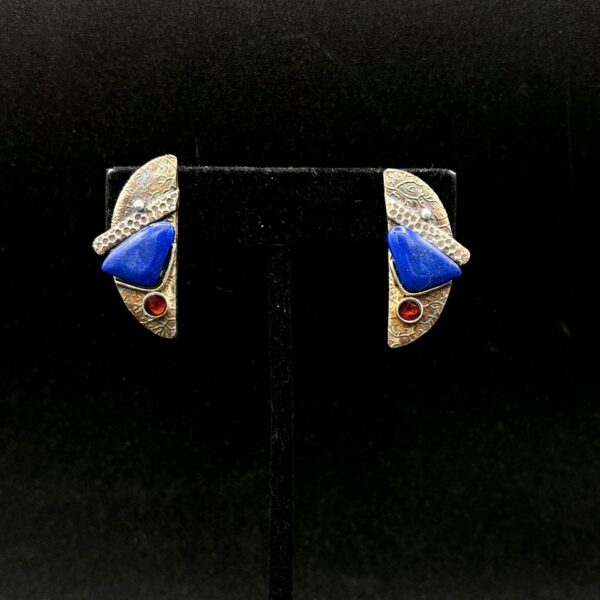 Fine Silver Lapis and Garnet Earrings by Joan Roberts 4063e