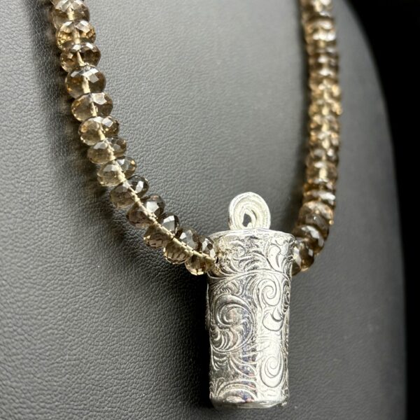 Fine Silver Vert Bead and Smokey Quartz Necklace by Joan Roberts 5000n