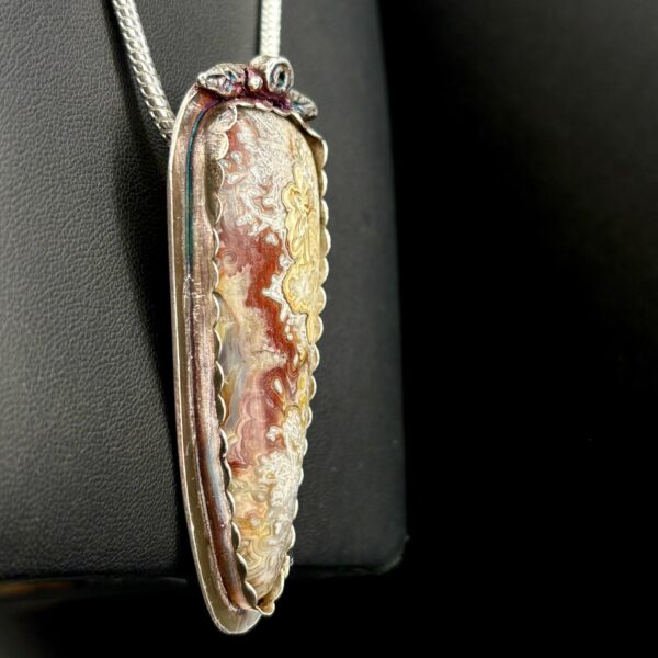 Fine Silver and Crazy Lace Agate on SS Chain by Joan Roberts 5004n