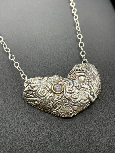 Fine Silver and Labradorite on SS Chain by Joan Roberts 5021n