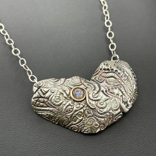 Fine Silver and Labradorite on SS Chain by Joan Roberts 5021n