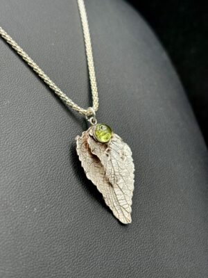 Fine Silver and Peridot Leaf Necklace by Joan Roberts 5022n