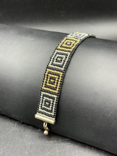 Silver and Black Squares within Squares Bracelet NanGB1 by Nancy Leicht