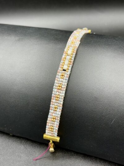 Mixed Pastel with Gold Mother of Pearl Heishi Focal Bracelet by Nancy Leicht NanMB1