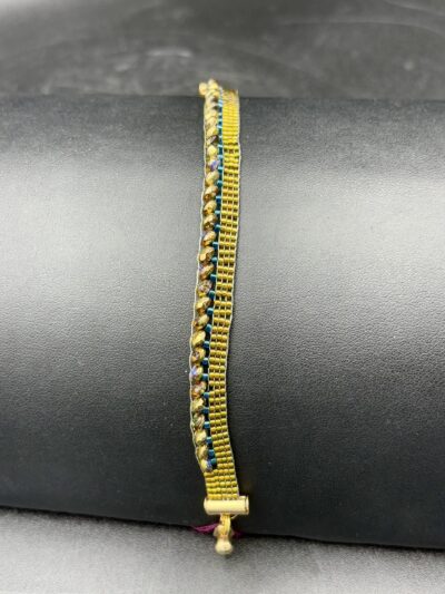 Chartreuse Metallic with Czech Fired Glass Rondelles Bracelet by Nancy Leicht NANMB2