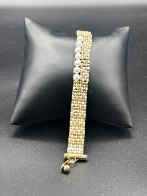 Gold and Ivory Miyuki with White Fresh Water Pearls by Nancy Leicht NanP6