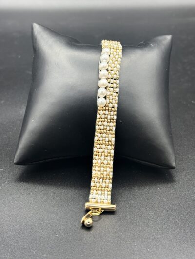 Gold and Ivory Miyuki with White Fresh Water Pearls by Nancy Leicht NanP6