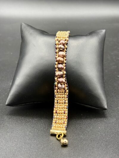 Gold with Maroon-Silver Pearls by Nancy Leicht NanP8