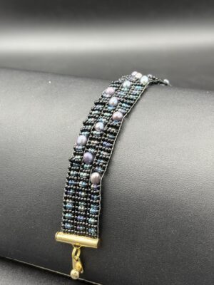 Gray and Lavender Freshwater Pearls on Black and Blue by Nancy Leicht NanC34