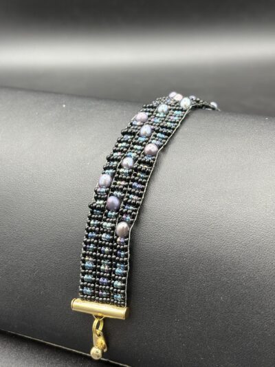 Gray and Lavender Freshwater Pearls on Black and Blue by Nancy Leicht NanC34