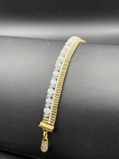 Mother of Pearl, Swarovski Crystals, Gold and White Delicas by Nancy Leicht NanC42