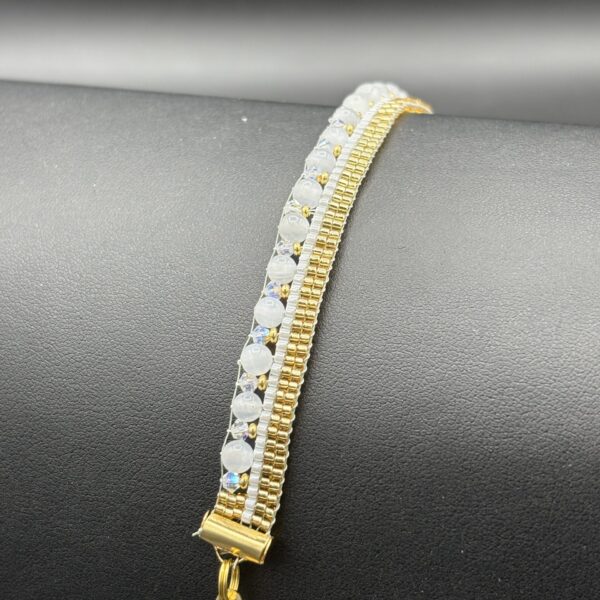 Mother of Pearl, Swarovski Crystals, Gold and White Delicas by Nancy Leicht NanC42