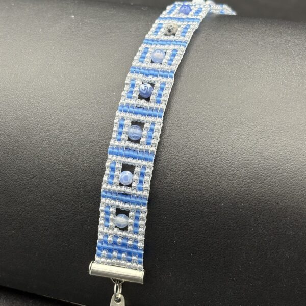 Blue and Crystal Seed Beads with Blue and White Agate by Nancy Leicht NanC48