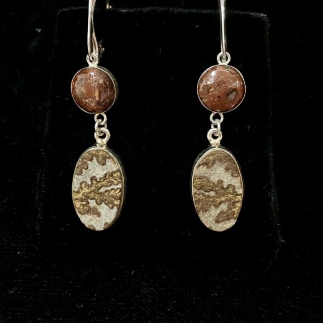 Psilomelane Dendrite and Copper Earrings by Deanne McKeown