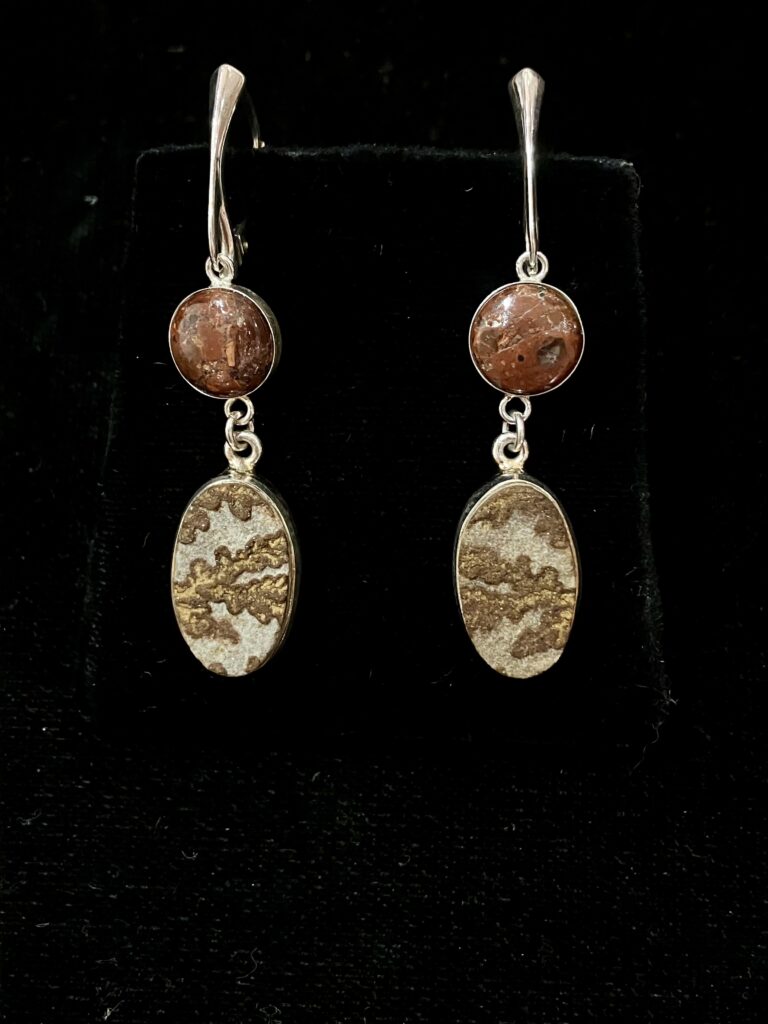 Psilomelane Dendrite and Copper Earrings by Deanne McKeown
