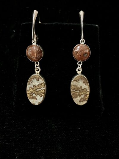 Psilomelane Dendrite and Copper Earrings by Deanne McKeown