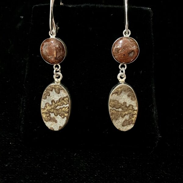 Psilomelane Dendrite and Copper Earrings by Deanne McKeown