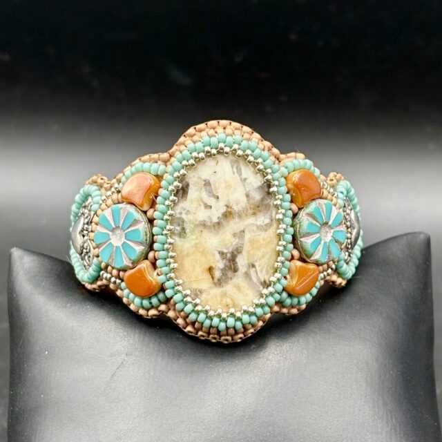 Petrified Palm Root Leather Cuff C24 by Sue Horine
