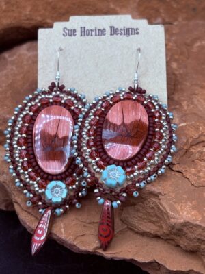 Red Ribbon Jasper Flower Earrings E50 by Sue Horine