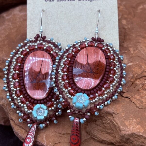 Red Ribbon Jasper Flower Earrings E50 by Sue Horine
