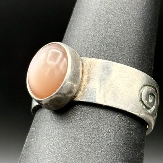 Peach Moonstone Swirly Overlay Ring KM008 by Kris Mills