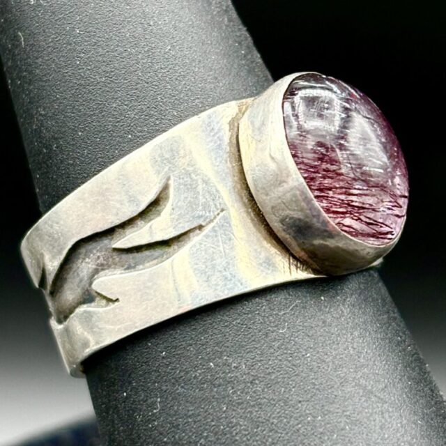 Red Reticulated Quartz Flames Overlay Ring KM009 by Kris Mills