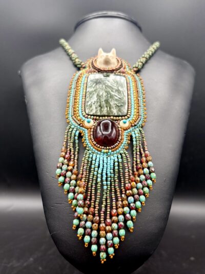 Seraphinite Bone Wolf Necklace N33 by Sue Horine