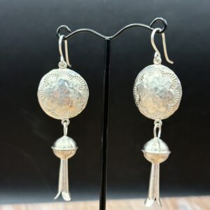 Sterling Silver Concho with Squash Blossom Earrings by Tom Yazzie TYE-567