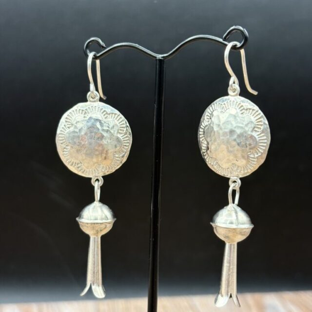 Sterling Silver Concho with Squash Blossom Earrings by Tom Yazzie TYE-567