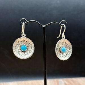 Sterling Silver Dine Basket Earrings with Turquoise by Tom Yazzie TYE-622