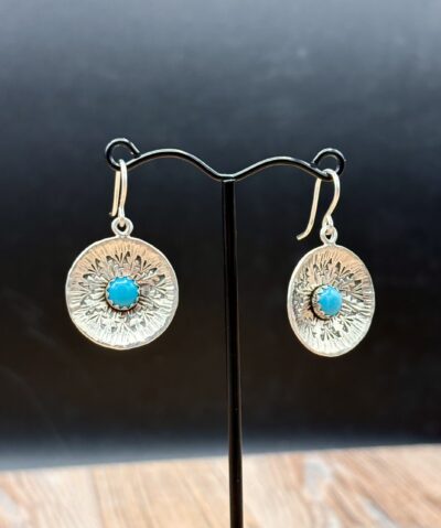 Sterling Silver Dine Basket Earrings with Turquoise by Tom Yazzie TYE-622