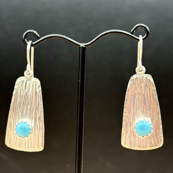Sterling Silver Waterfall Texture Earrings with Turquoise by Tom Yazzie TYE-687